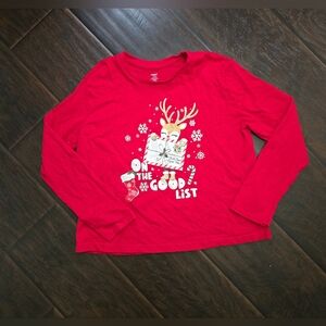 Christmas Girls Red Long Sleeve Holiday Time Reindeer Shirt Large